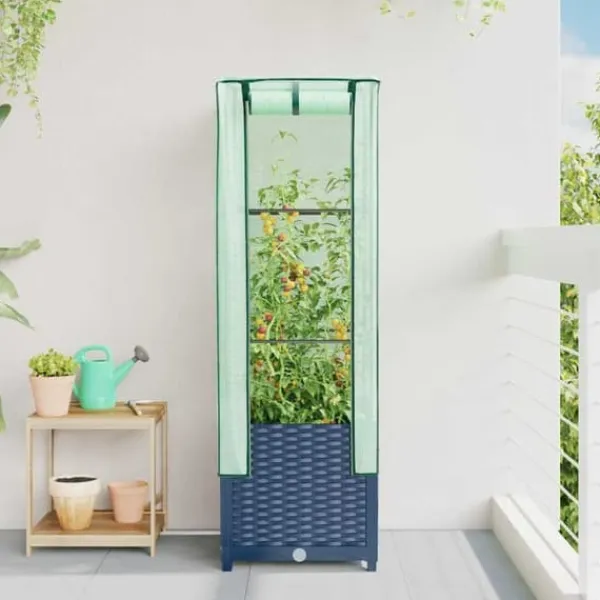 Drivhus^Højbed med drivhusovertræk 40x40x139 cm - Rattan-look | Størrelse: 40x40x139 cm