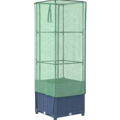 Drivhus^Højbed med drivhusovertræk 40x40x139 cm - Rattan-look | Størrelse: 40x40x139 cm