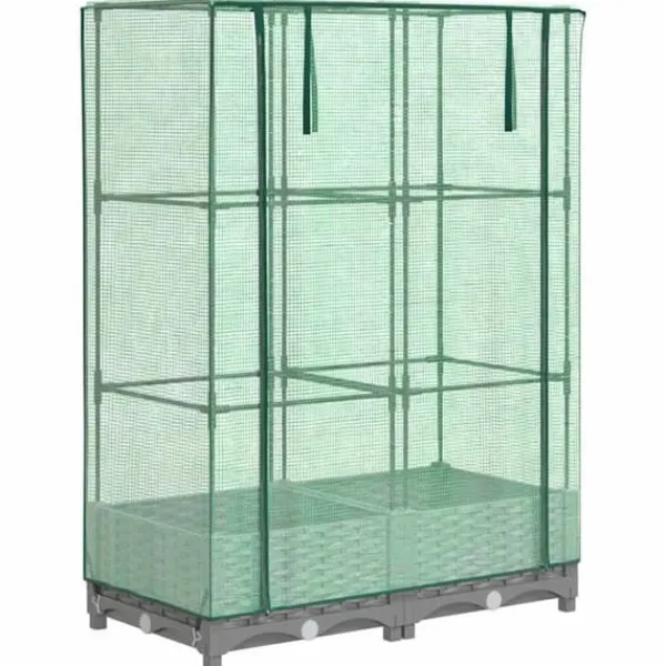 Drivhus^Højbed med drivhusovertræk 80x40x123 cm - Rattan-look | Størrelse: 80x40x123 cm