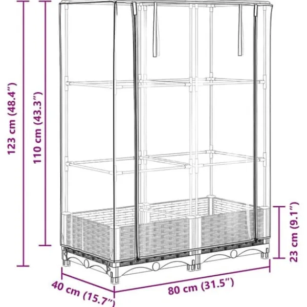 Drivhus^Højbed med drivhusovertræk 80x40x123 cm - Rattan-look | Størrelse: 80x40x123 cm