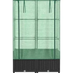 Drivhus^Højbed med drivhusovertræk - Rattan-look | Størrelse: 80x40x138 cm