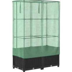 Drivhus^Højbed med drivhusovertræk - Rattan-look | Størrelse: 80x40x138 cm