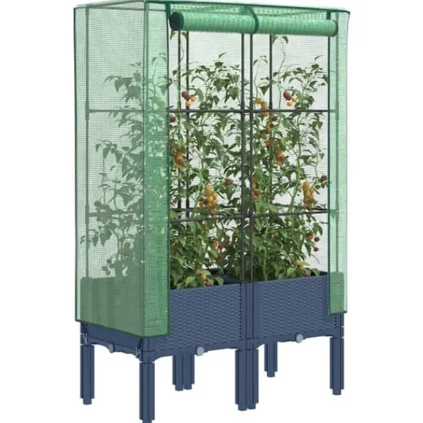 Drivhus^Højbed med drivhusovertræk - Robust design | Størrelse: 80x40x140 cm | Rattan-look