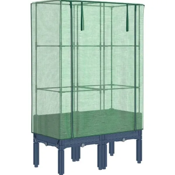 Drivhus^Højbed med drivhusovertræk - Robust design | Størrelse: 80x40x140 cm | Rattan-look