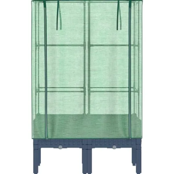 Drivhus^Højbed med drivhusovertræk - Robust design | Størrelse: 80x40x140 cm | Rattan-look