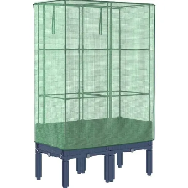 Drivhus^Højbed med drivhusovertræk - Robust design | Størrelse: 80x40x140 cm | Rattan-look