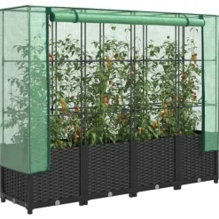 Højbed med drivhusovertræk - Robust konstruktion i rattan-look | Størrelse: 160x40x138 cm Drivhus