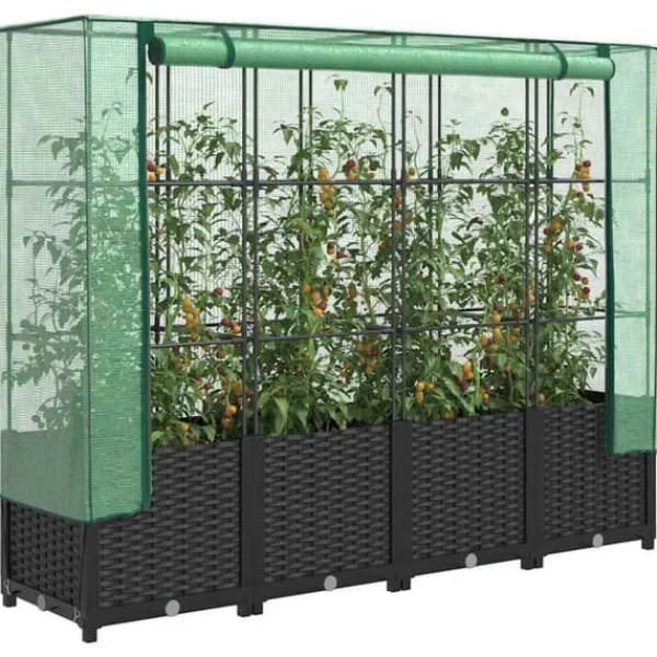Højbed med drivhusovertræk - Robust konstruktion i rattan-look | Størrelse: 160x40x138 cm Drivhus
