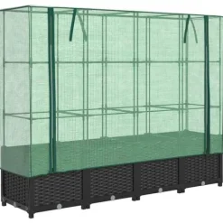 Højbed med drivhusovertræk - Robust konstruktion i rattan-look | Størrelse: 160x40x138 cm Drivhus
