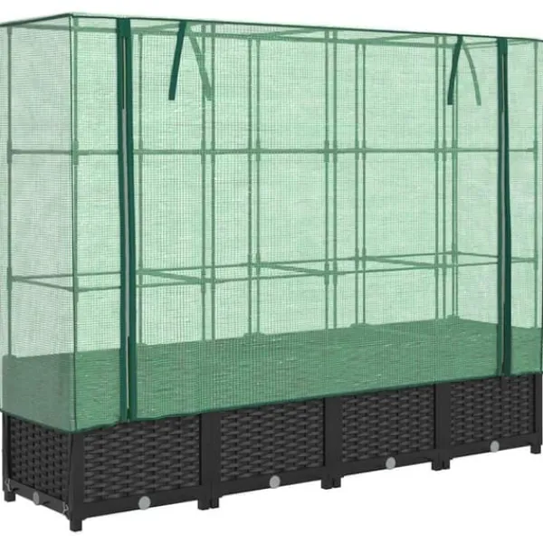 Højbed med drivhusovertræk - Robust konstruktion i rattan-look | Størrelse: 160x40x138 cm Drivhus