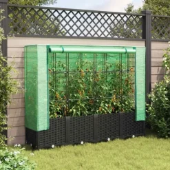 Højbed med drivhusovertræk - Robust konstruktion i rattan-look | Størrelse: 160x40x138 cm Drivhus