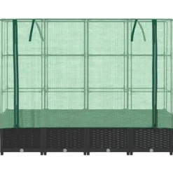 Højbed med drivhusovertræk - Robust konstruktion i rattan-look | Størrelse: 160x40x138 cm Drivhus
