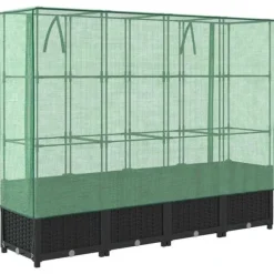 Højbed med drivhusovertræk - Robust konstruktion i rattan-look | Størrelse: 160x40x138 cm Drivhus