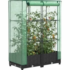 Drivhus^Højbed med drivhusovertræk - Rattan-look | Størrelse: 80x40x123 cm