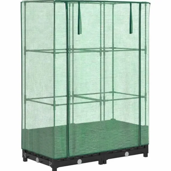 Drivhus^Højbed med drivhusovertræk - Rattan-look | Størrelse: 80x40x123 cm