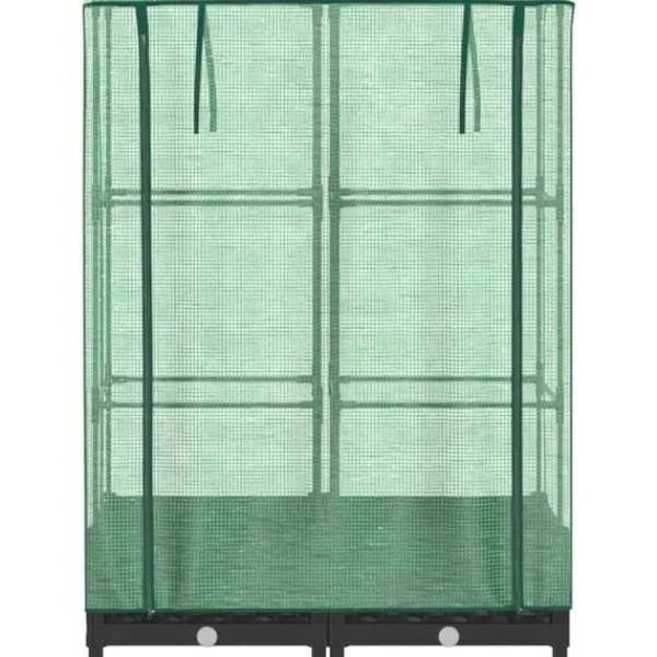 Drivhus^Højbed med drivhusovertræk - Rattan-look | Størrelse: 80x40x123 cm
