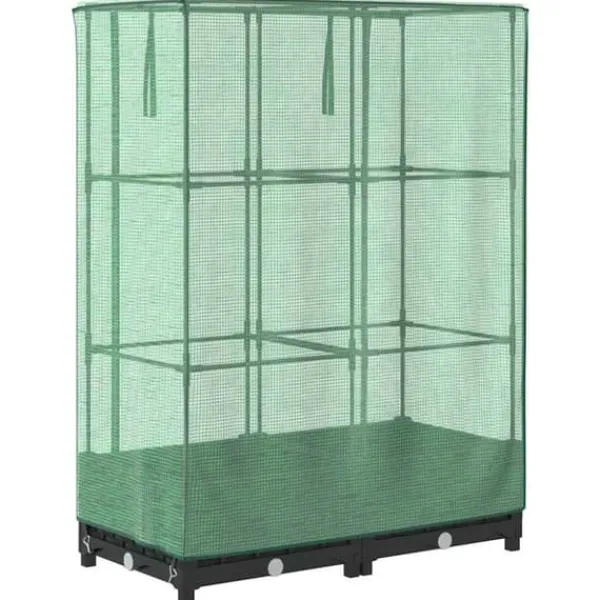 Drivhus^Højbed med drivhusovertræk - Rattan-look | Størrelse: 80x40x123 cm