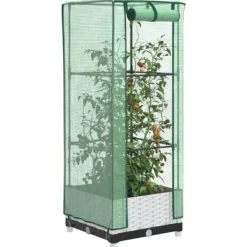 Clearance Højbed med drivhusovertræk - Rattan-look | Størrelse: 40x40x123 cm Drivhus