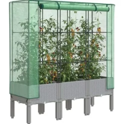 New Højbed med drivhusovertræk - Plantekasse i rattan-look | Størrelse: 120x40x140 cm Drivhus