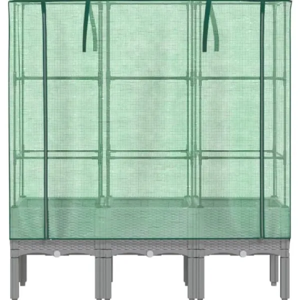 New Højbed med drivhusovertræk - Plantekasse i rattan-look | Størrelse: 120x40x140 cm Drivhus
