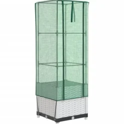 Drivhus^Højbed med drivhusovertræk - Rattan-look | Størrelse: 40x40x139 cm