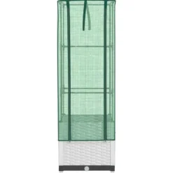 Drivhus^Højbed med drivhusovertræk - Rattan-look | Størrelse: 40x40x139 cm