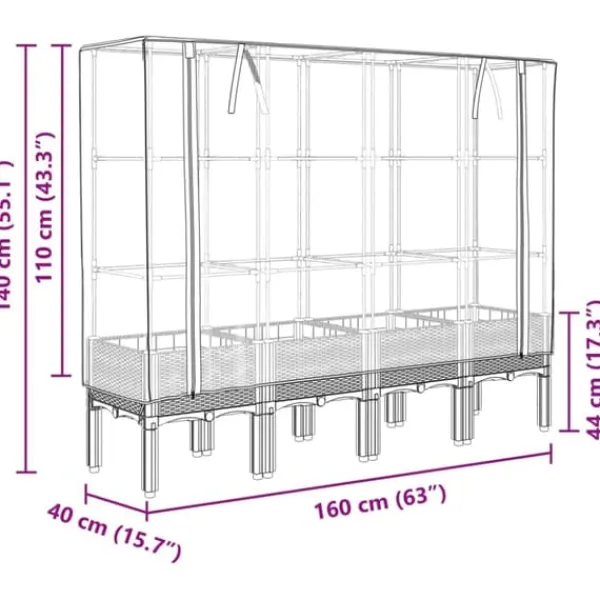 Discount Højbed med drivhusovertræk - Rattan-look | Størrelse: 160x40x140 cm Plantestativer
