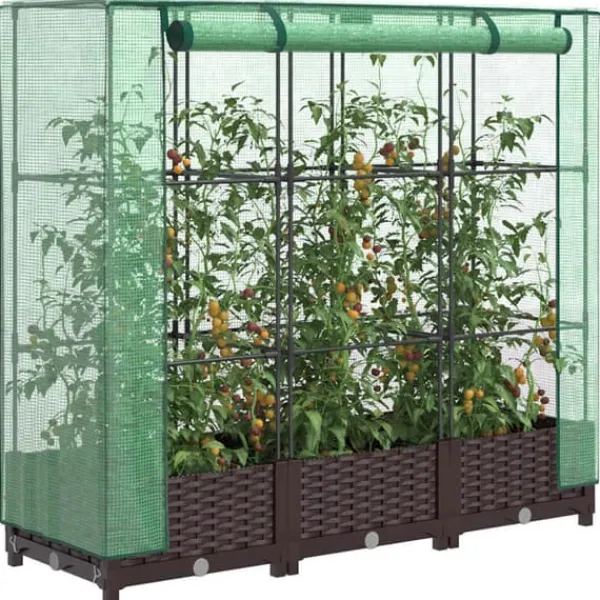 Drivhus^Højbed med drivhusovertræk - Rattan-look | Størrelse: 120x40x123 cm