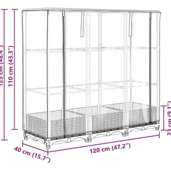 Drivhus^Højbed med drivhusovertræk - Rattan-look | Størrelse: 120x40x123 cm