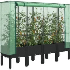 Best Højbed med drivhusovertræk i rattan-look - Plantekasse | Størrelse: 160x40x140 cm Drivhus