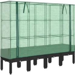 Best Højbed med drivhusovertræk i rattan-look - Plantekasse | Størrelse: 160x40x140 cm Drivhus