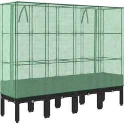 Best Højbed med drivhusovertræk i rattan-look - Plantekasse | Størrelse: 160x40x140 cm Drivhus
