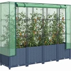 Online Højbed med drivhusovertræk - Rattan-look | Størrelse: 160x40x138 cm Plantningsbænke