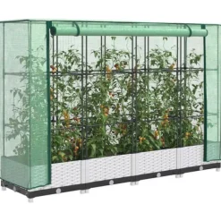 Online Højbed med drivhusovertræk - Robuste planter i rattan-look | Størrelse: 160x40x123 cm Drivhus