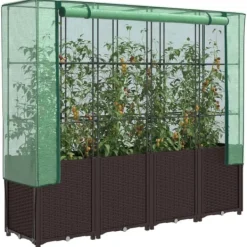 Outlet Højbed med drivhusovertræk - Rattan-look | Størrelse: 160x40x153 cm Drivhus