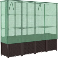 Outlet Højbed med drivhusovertræk - Rattan-look | Størrelse: 160x40x153 cm Drivhus