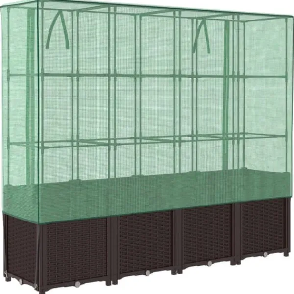 Outlet Højbed med drivhusovertræk - Rattan-look | Størrelse: 160x40x153 cm Drivhus