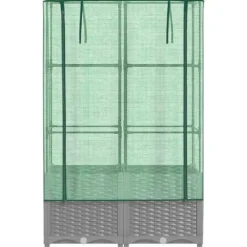 Clearance Højbed med drivhusovertræk - Rattan-look | Størrelse: 80x40x138 cm Drivhus