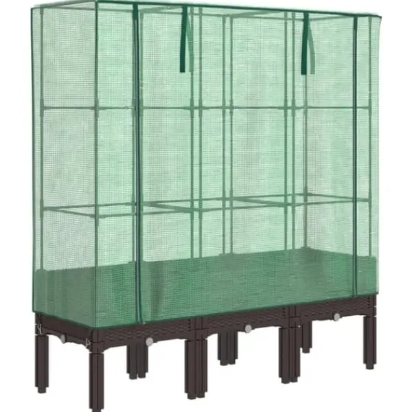 Drivhus^Højbed med drivhusovertræk - Rattan-look | Størrelse: 120x40x140 cm