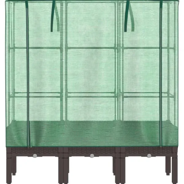 Drivhus^Højbed med drivhusovertræk - Rattan-look | Størrelse: 120x40x140 cm