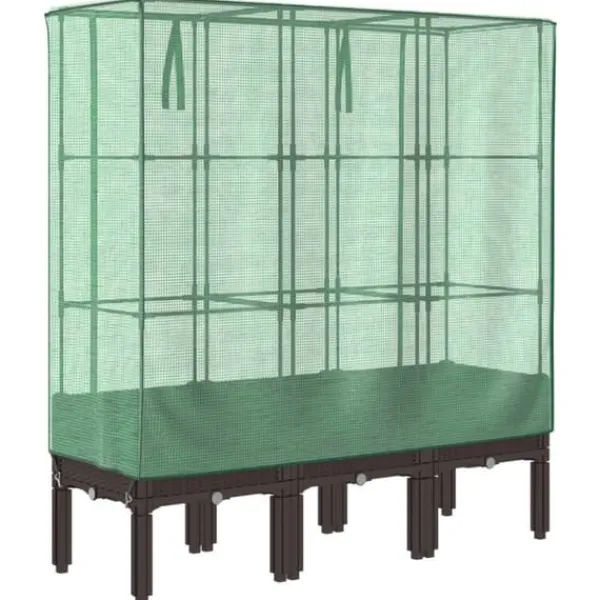 Drivhus^Højbed med drivhusovertræk - Rattan-look | Størrelse: 120x40x140 cm