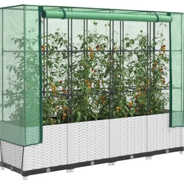 Drivhus^Højbed med drivhusovertræk i rattan-look - Plads til planter | Størrelse: 160x40x138 cm