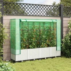 Drivhus^Højbed med drivhusovertræk i rattan-look - Plads til planter | Størrelse: 160x40x138 cm