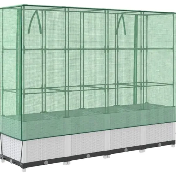 Drivhus^Højbed med drivhusovertræk i rattan-look - Plads til planter | Størrelse: 160x40x138 cm