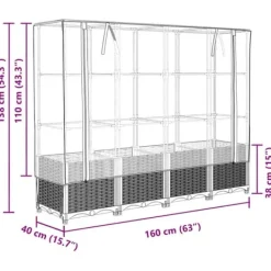 Drivhus^Højbed med drivhusovertræk i rattan-look - Plads til planter | Størrelse: 160x40x138 cm