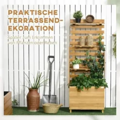 Plantningsbænke^Højbed med espalier & 3 hylder 63x39x160 cm, træ brun – klatreplanter