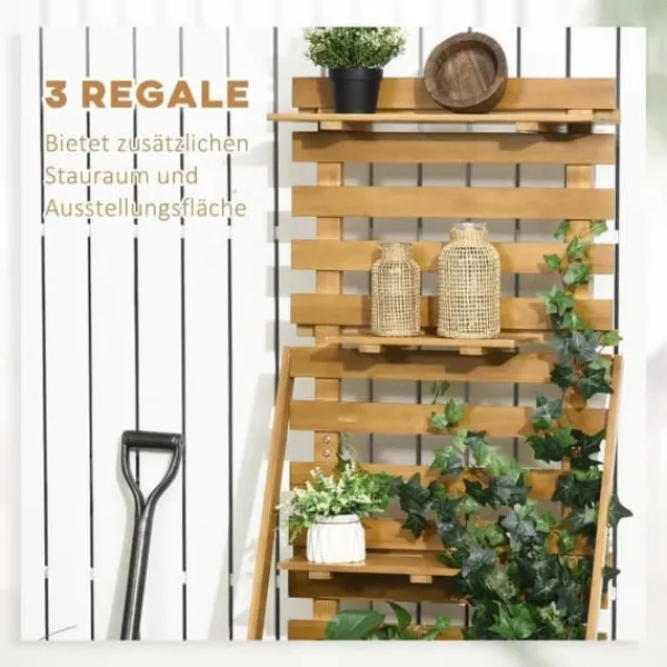 Plantningsbænke^Højbed med espalier & 3 hylder 63x39x160 cm, træ brun – klatreplanter