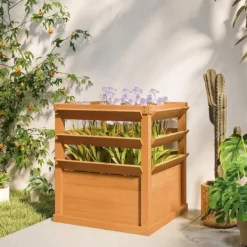 Clearance Højbed med espalier & åben bund 65x65x60 cm, træ – til klatreplanter Kompostering