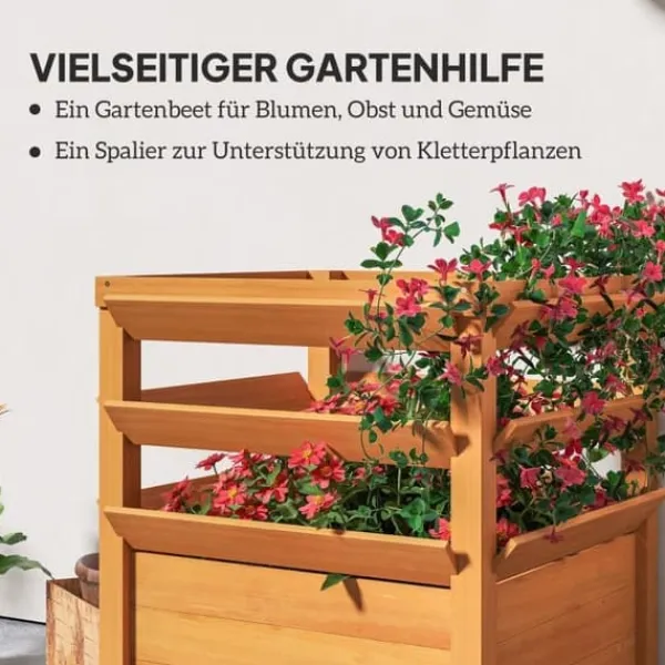 Kompostering^Højbed med espalier & åben bund 65x65x60 cm, træ – til klatreplanter