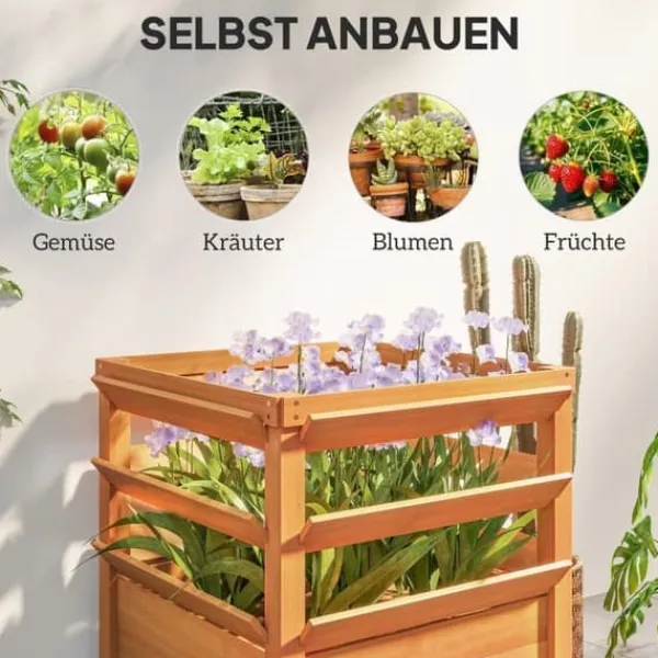 Kompostering^Højbed med espalier & åben bund 65x65x60 cm, træ – til klatreplanter